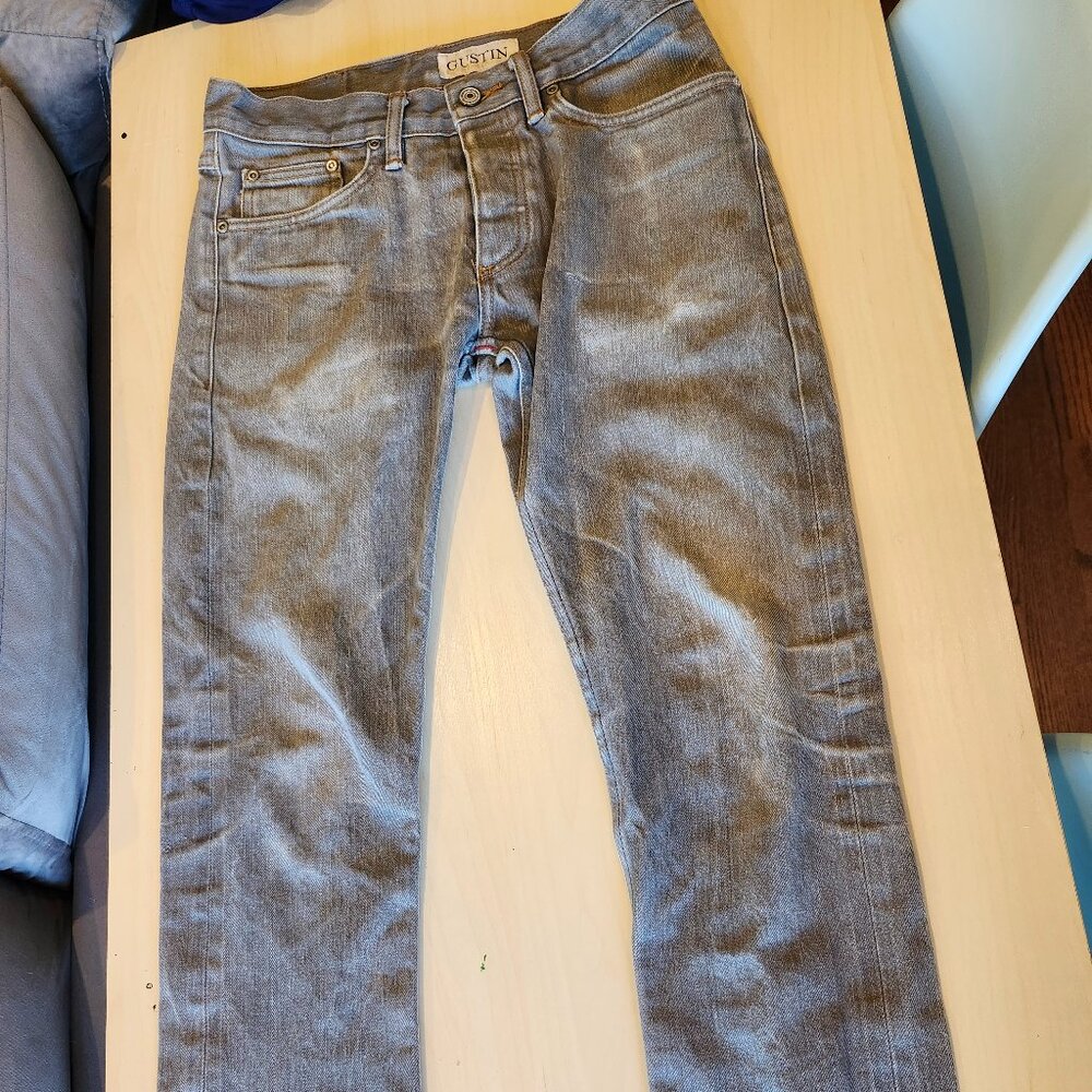 Selvedge American faded gray denim jeans Gustin